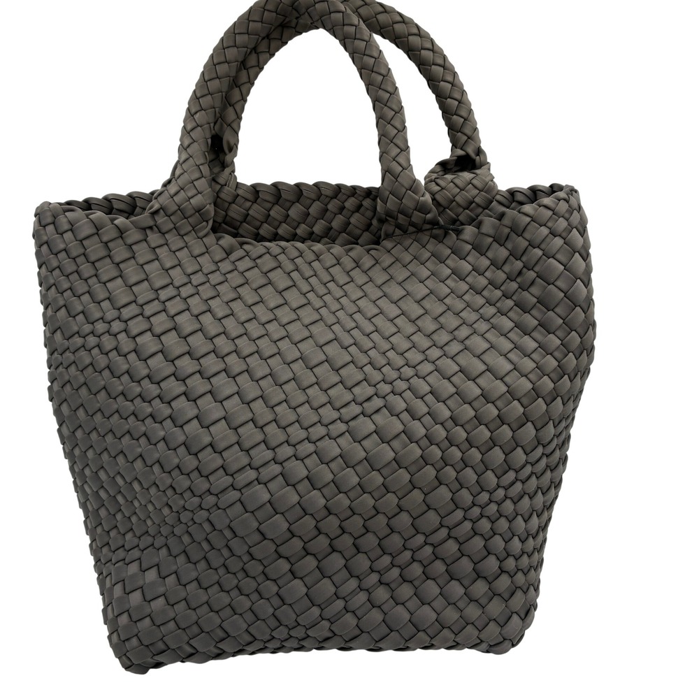 Bindya New York Handcrafted Woven Tote Bag Charcoal Grey Braided Handle NEW - Picture 2 of 13